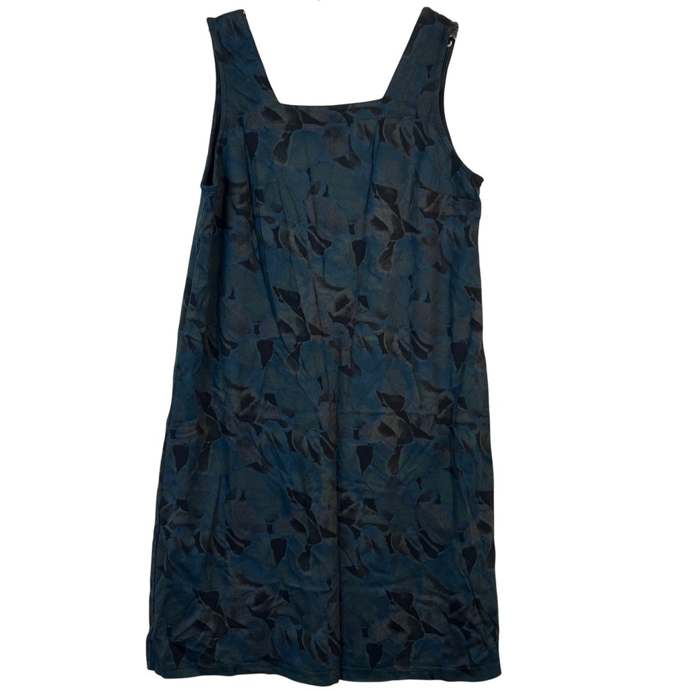 Fresh Produce Blue Black Abstract Floral Cotton Shift Dress USA Made Large